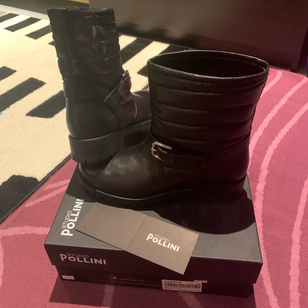 Studio Pollini black quilted arsenal biker boots